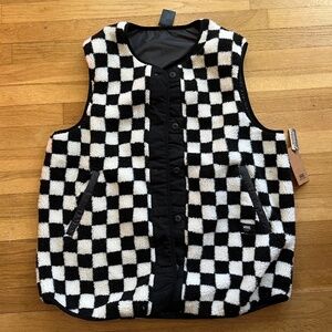 Vans Reversible Checkered Fleece Vest Black White Windbreaker Large NWT